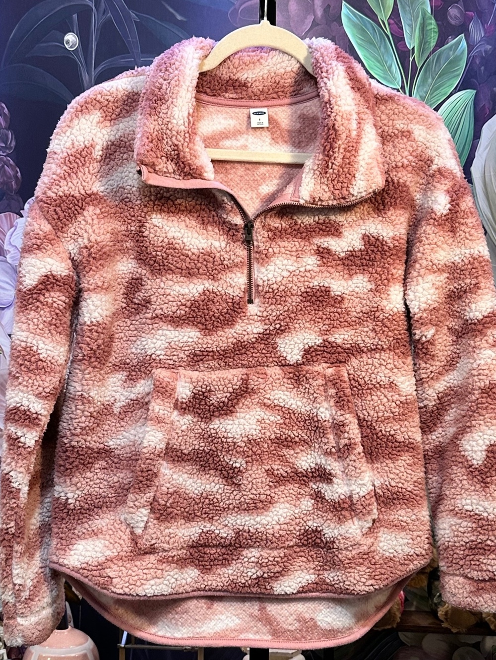 Old Navy S Camo Sherpa Half-Zip Pullover Athleisure Streetwear Statement Casual